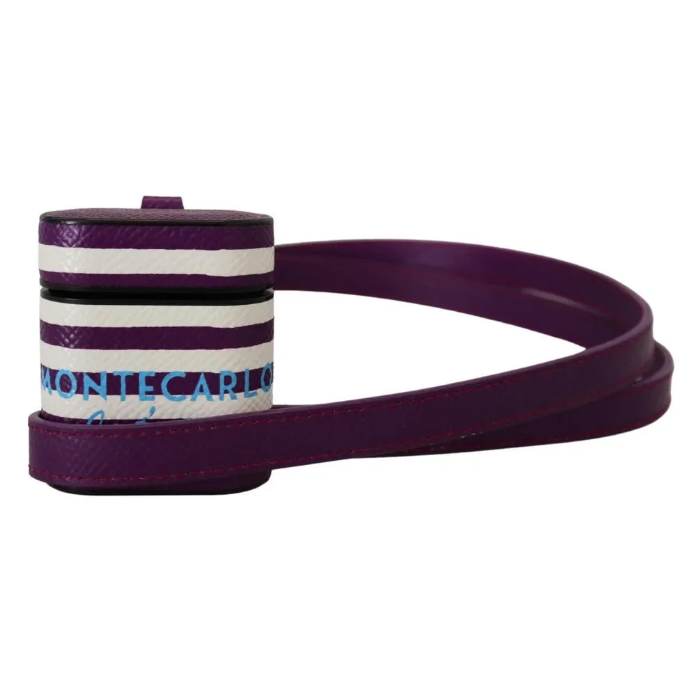 Dolce & Gabbana Purple Leather Strap Gold Metal Logo Airpods Case - Picture 1 of 7